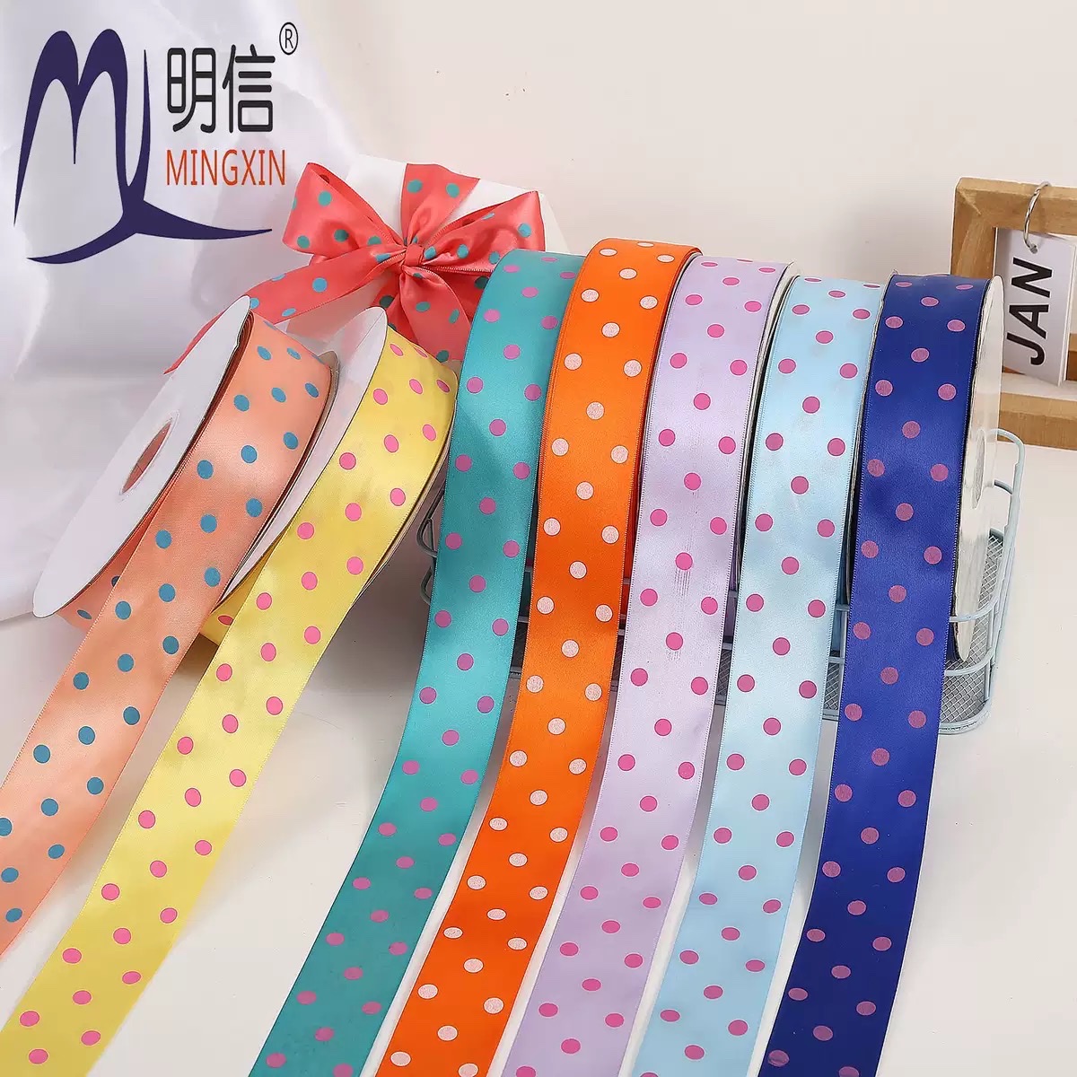 Korean version colorful polka dot webbing diy bow hair accessory printed polka dot ribbon clothing polyester filament accessory webbing