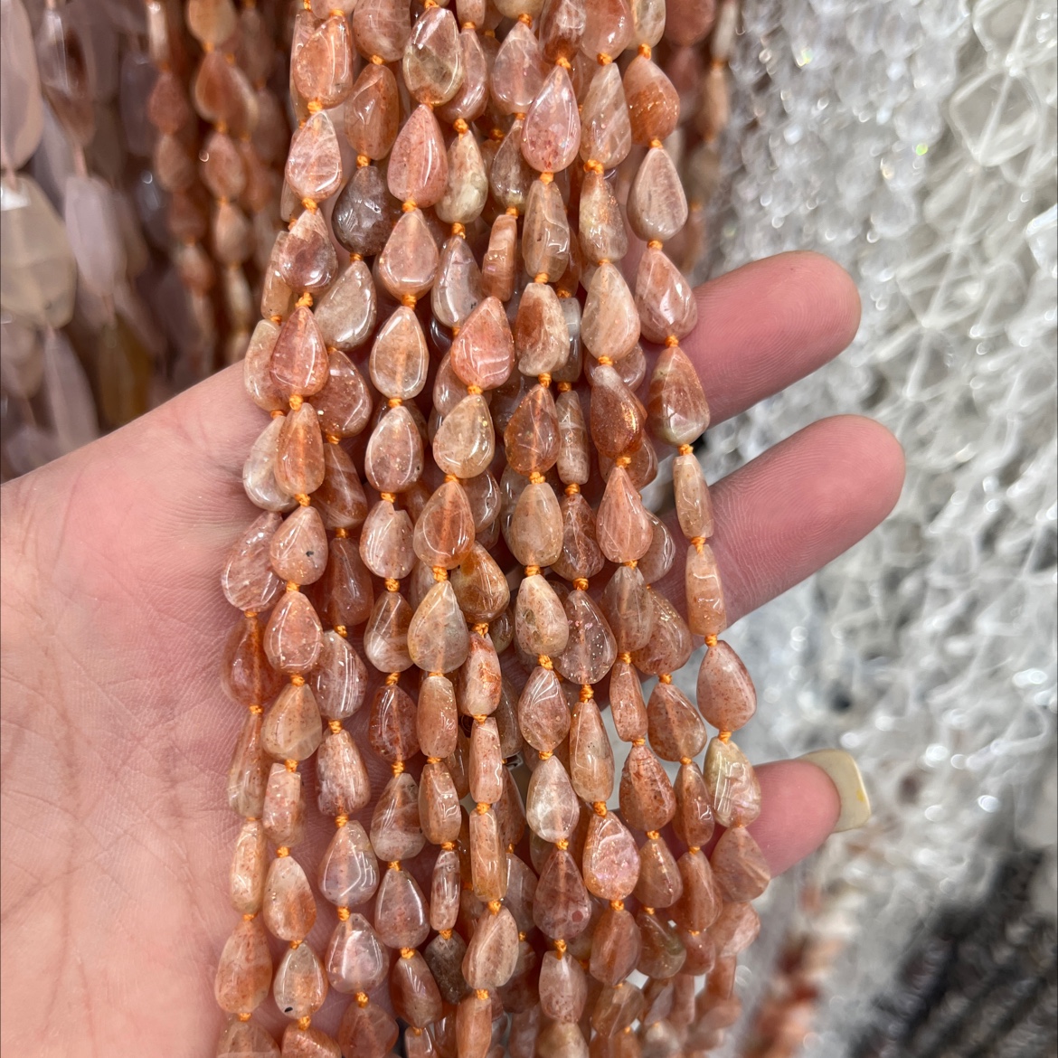 巴西幽灵水晶玻璃戒面石榴石散珠天然水晶饰品一条金太阳