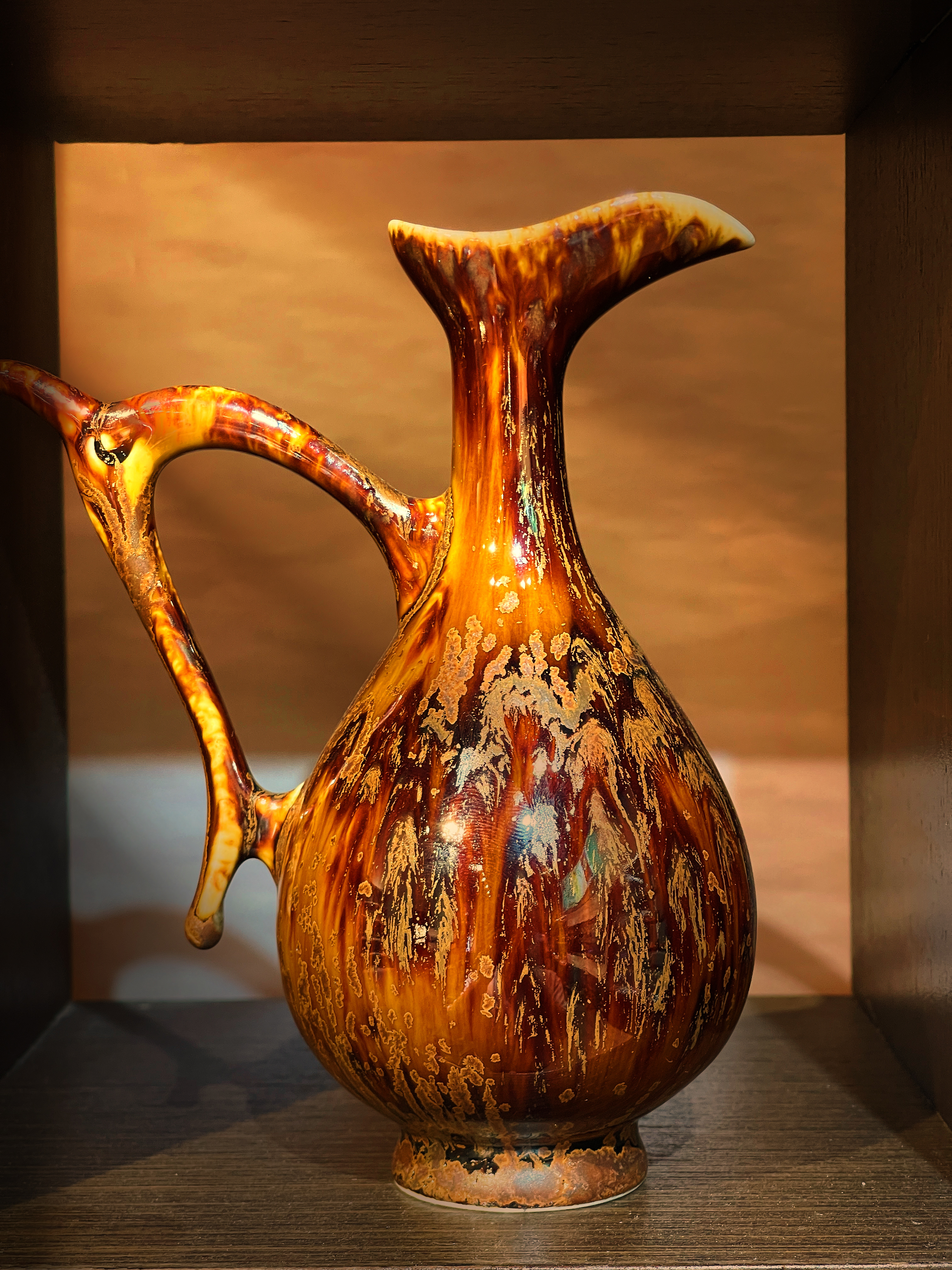 手工窑变玳瑁釉执壶 海南红泥陶瓷酒壶