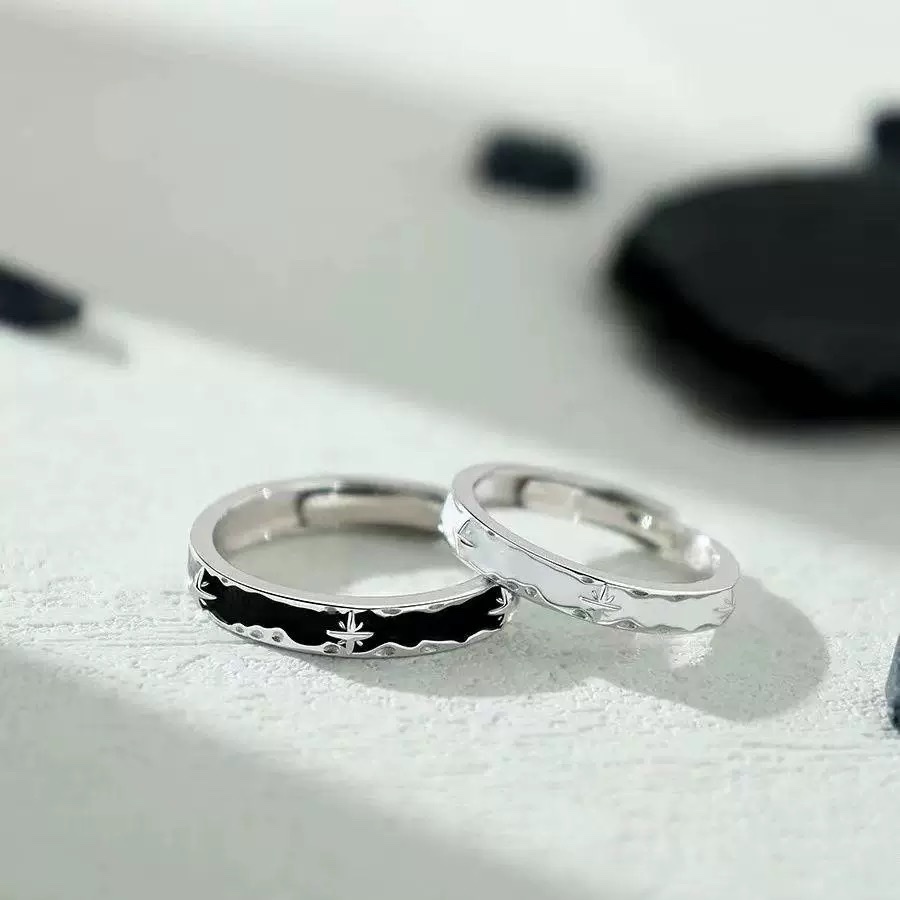 Pure silver enamel couple rings and wedding rings detail image 2