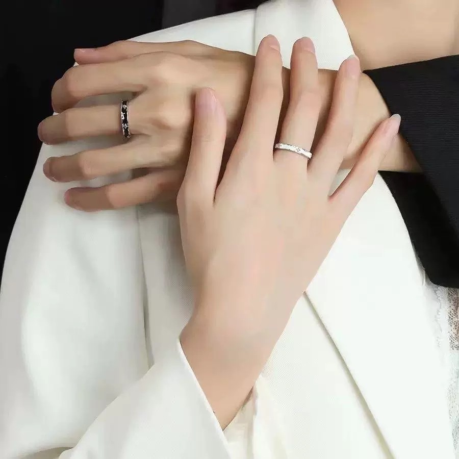 Pure silver enamel couple rings and wedding rings