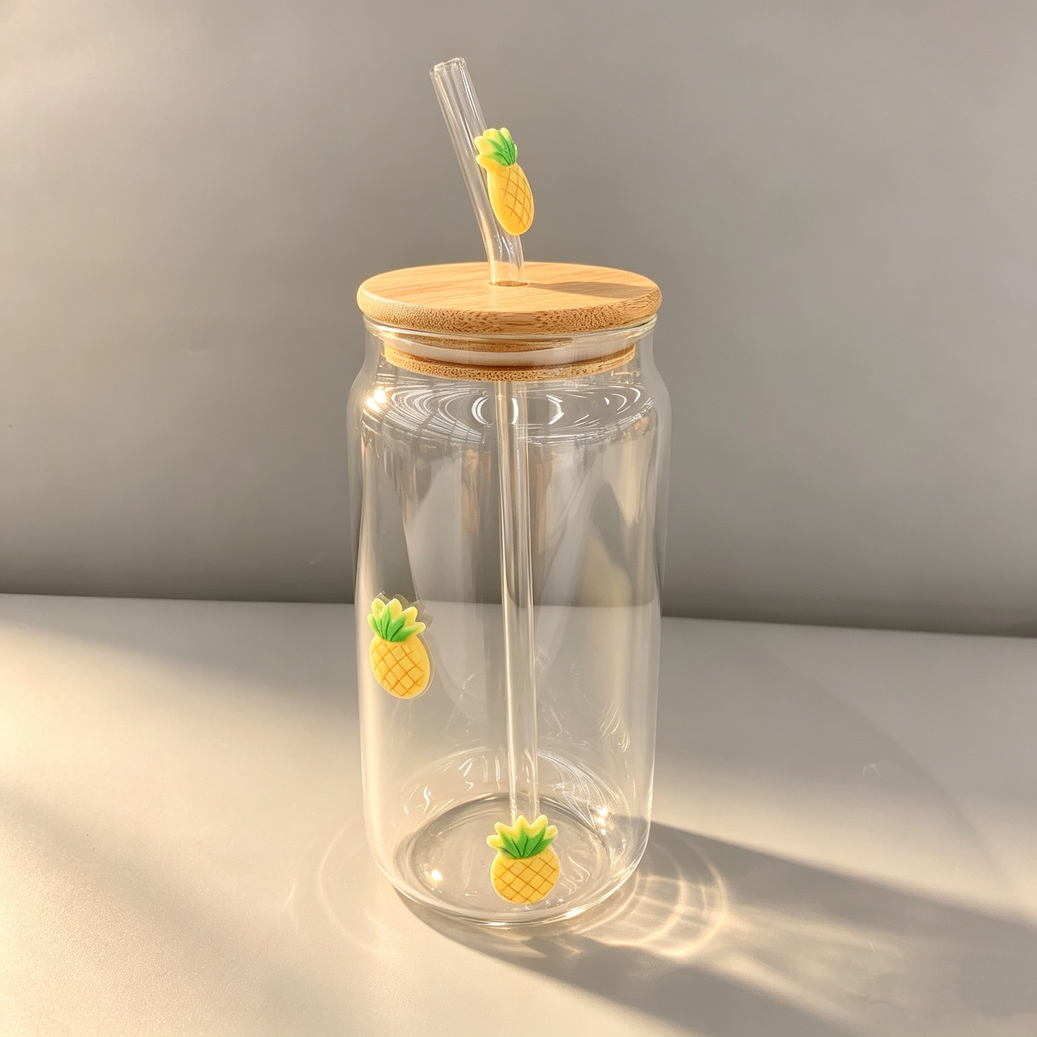 Glass straw, cola cup, bamboo lid, fruit pattern, fruit patch, plastic patch Specification image