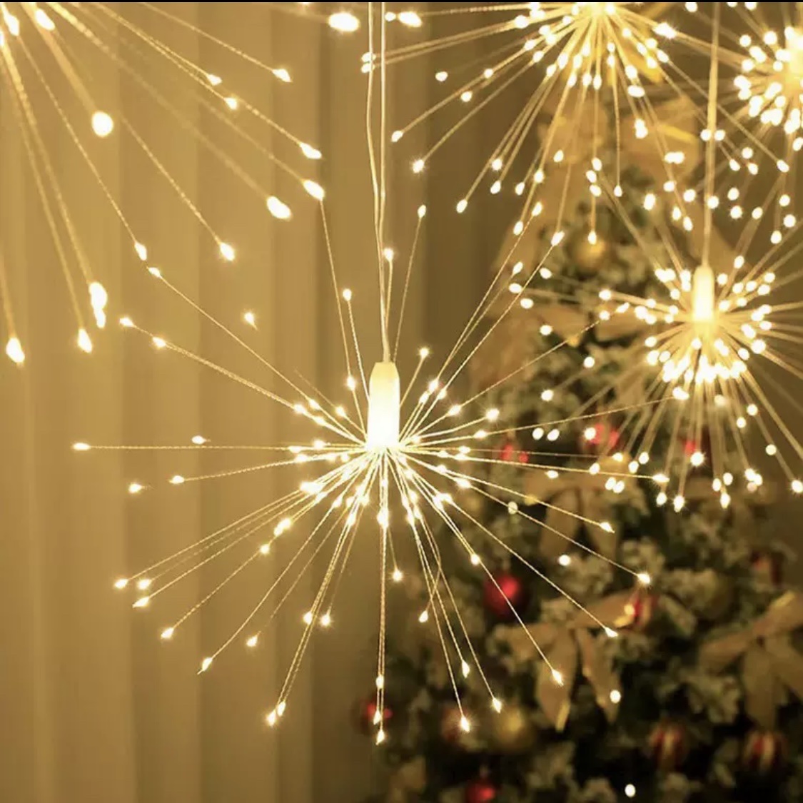 Cross-border outdoor LED solar Christmas light string, hanging fireworks chandelier, outdoor copper wire lamp, courtyard decoration Specification image