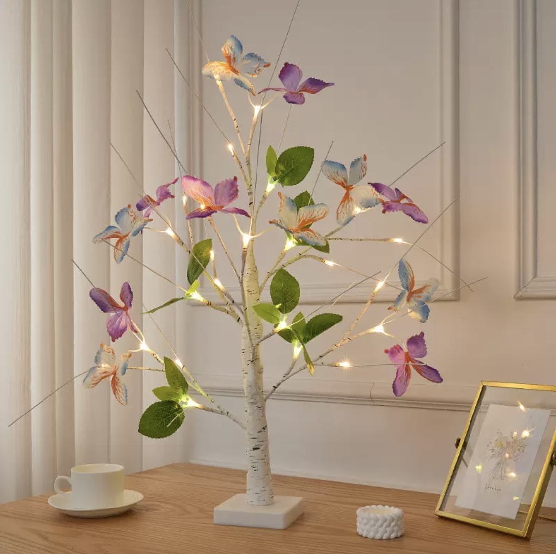 Cross-border minimalist ins simulation Phalaenopsis green leaf home handcrafted plant diy decorative lamp stand night light detail image 6
