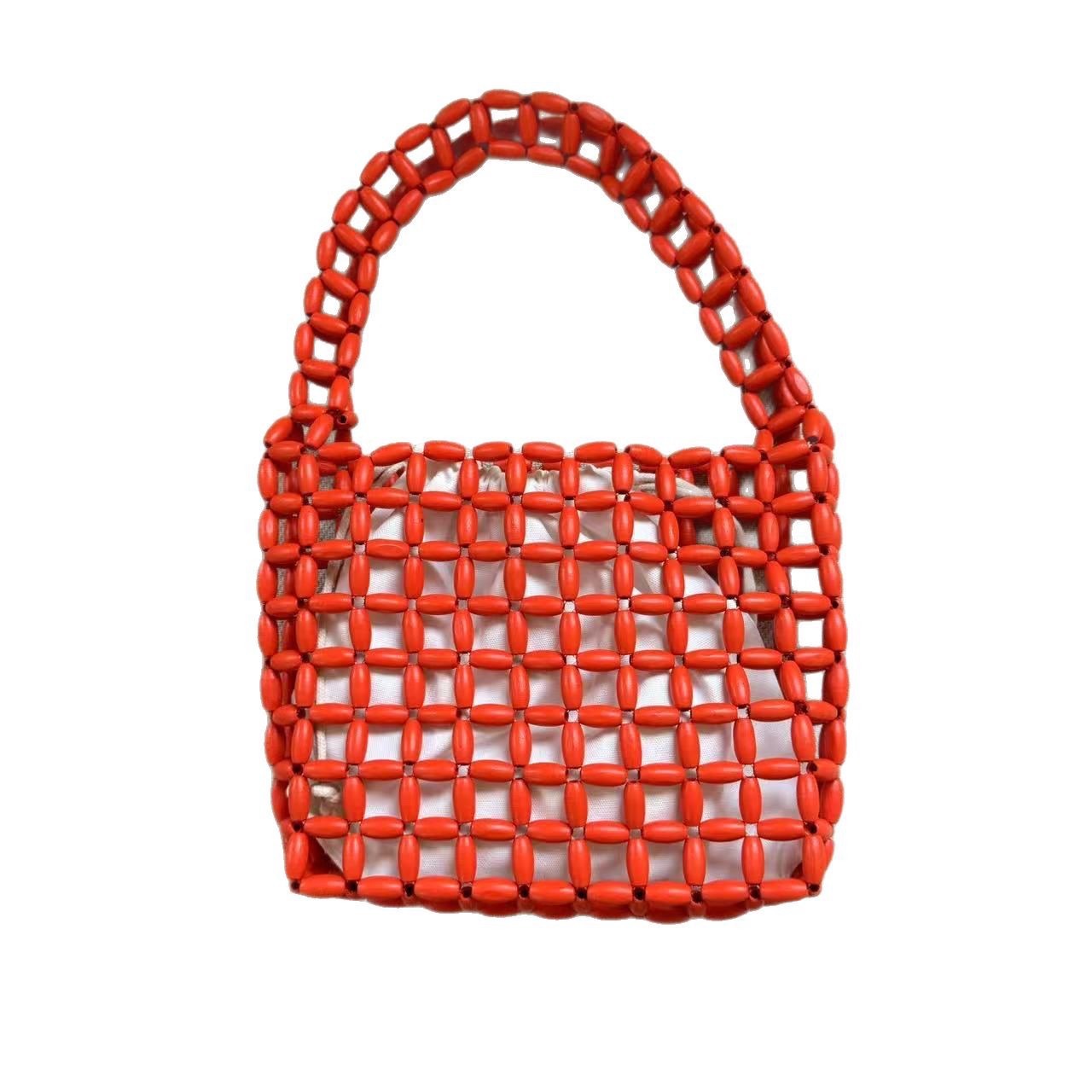 Korean niche handbags, handcrafted hollowed-out beaded small square bags, woven bags, fresh and casual vacation beach bags, trendy detail image 3