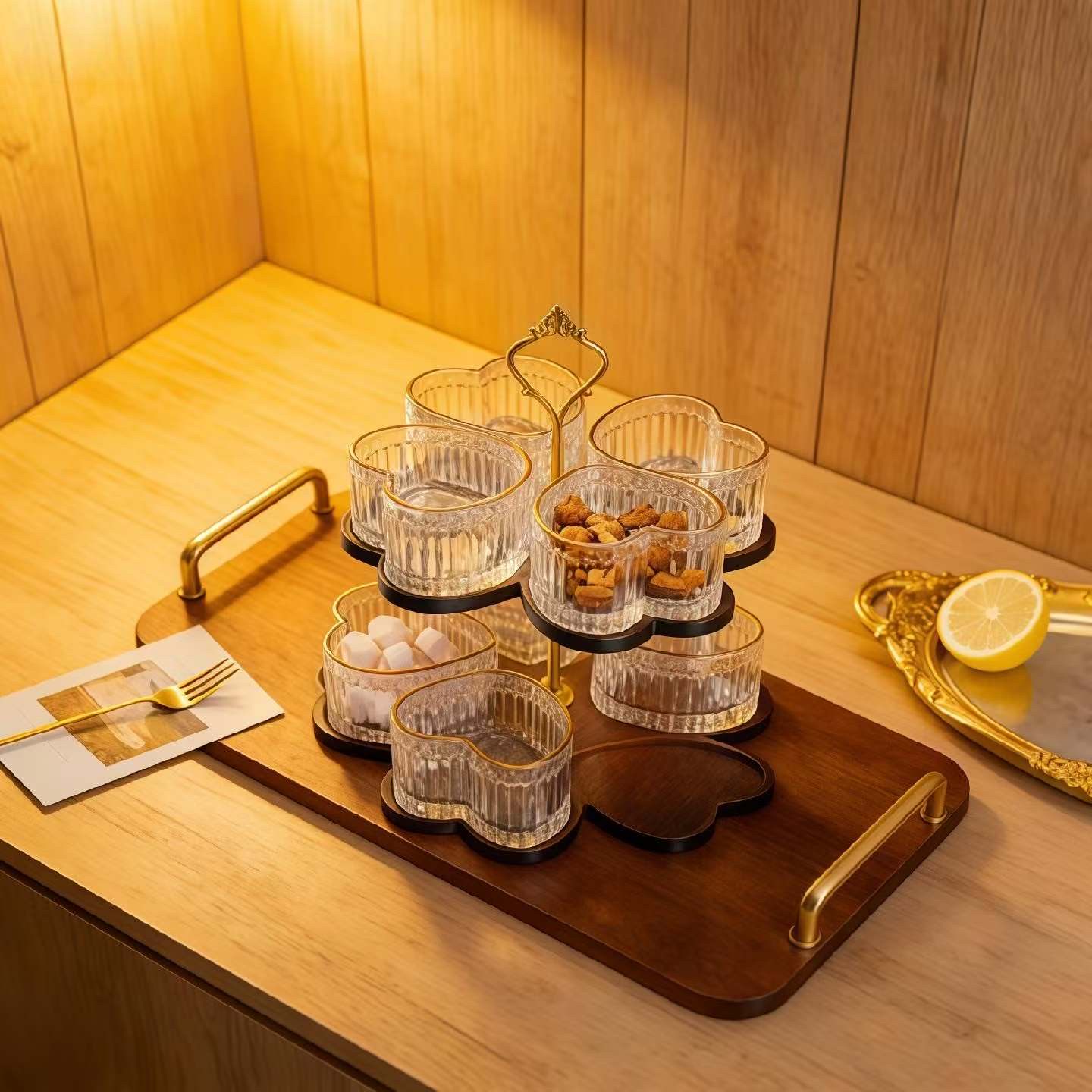 爱心创意果盘展示盘架子点心架子蛋挞旋转甜品蛋糕水果展示架美容院