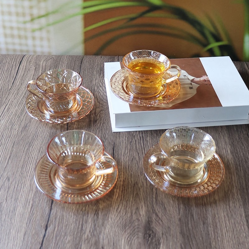 In-stock cups, coffee cups with handles, household heat-resistant drinking glass juice beverage cups, tea cups, Arabian red tea cups details Picture