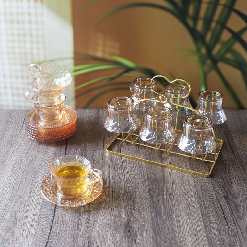 In-stock cups, coffee cups with handles, household heat-resistant drinking glass juice beverage cups, tea cups, Arabian red tea cups