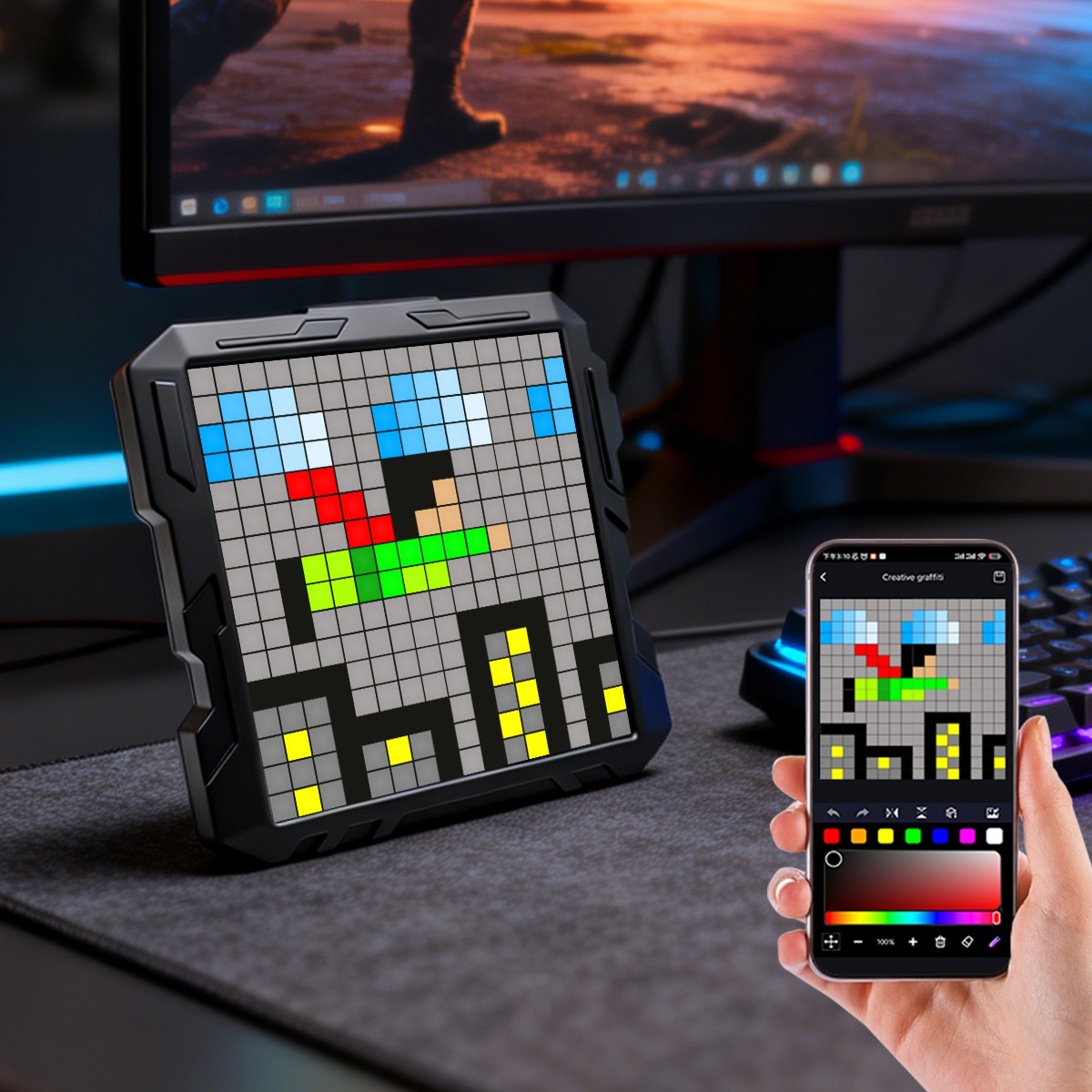 Le Xiangyu LED mecha-style pixel screen photo frame APP control display table with e-sports atmosphere creative gift Cross-border bestseller Application Scenario
