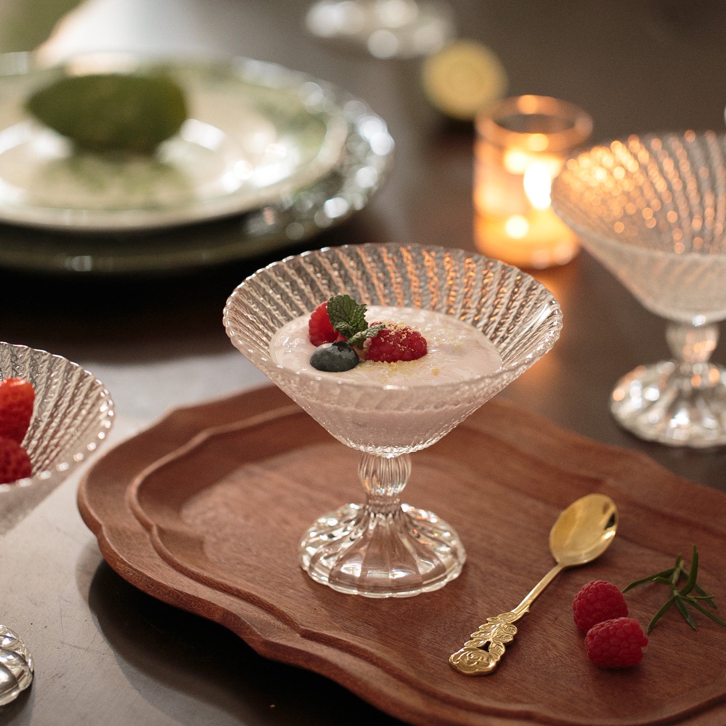 Colored base of glass ice cream bowl details Picture