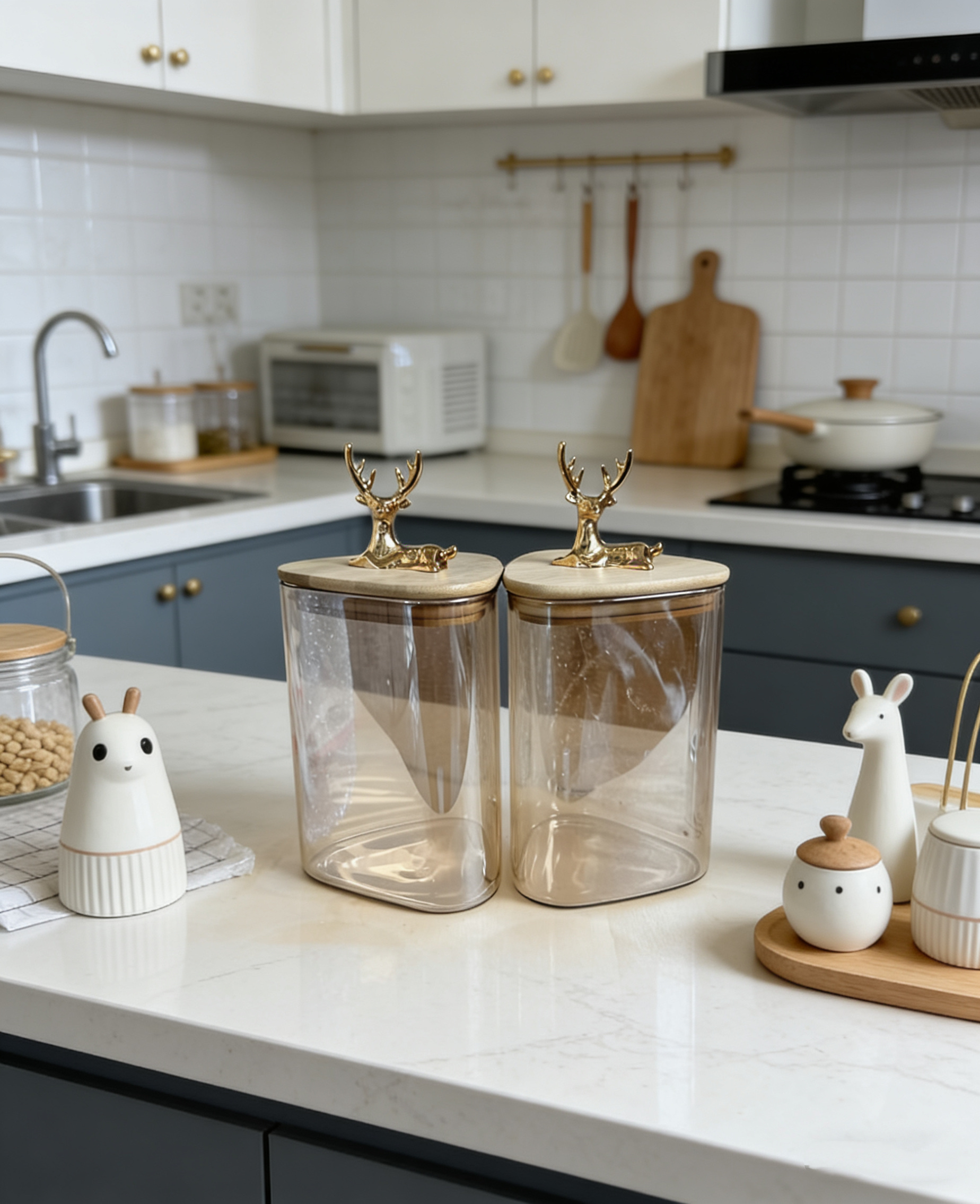 Deer Head Nordic High borosilicate glass sealed jar, food-grade household tea and dried tangerine peel storage jar with lid, grains and cereals