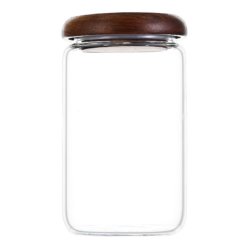 High borosilicate small sugar cup, acacia wood lid, simple transparent mini sealed jar, candy coffee bean kitchen storage box detail image 6