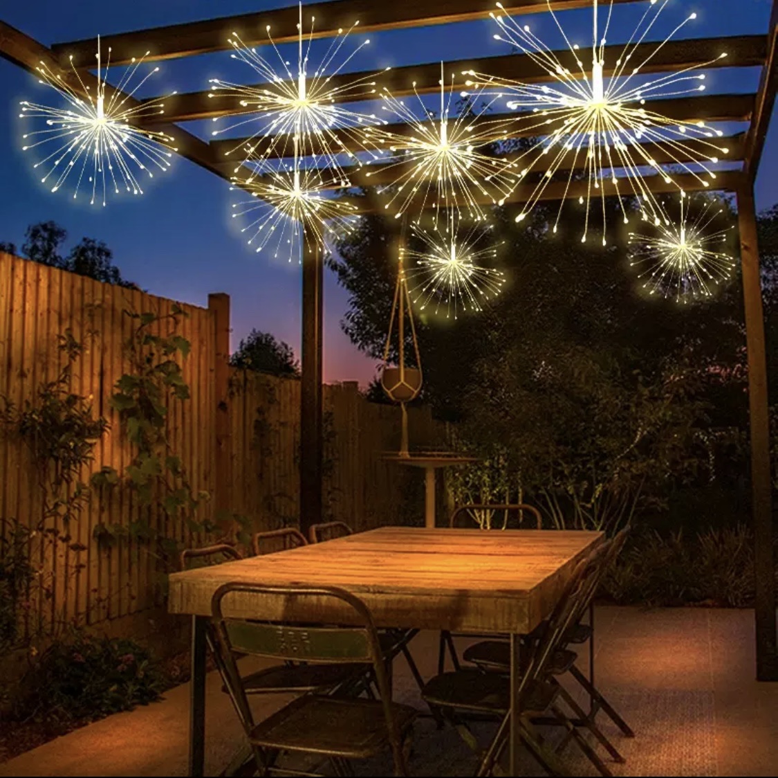 Cross-border outdoor LED solar Christmas light string, hanging fireworks chandelier, outdoor copper wire lamp, courtyard decoration detail image 6