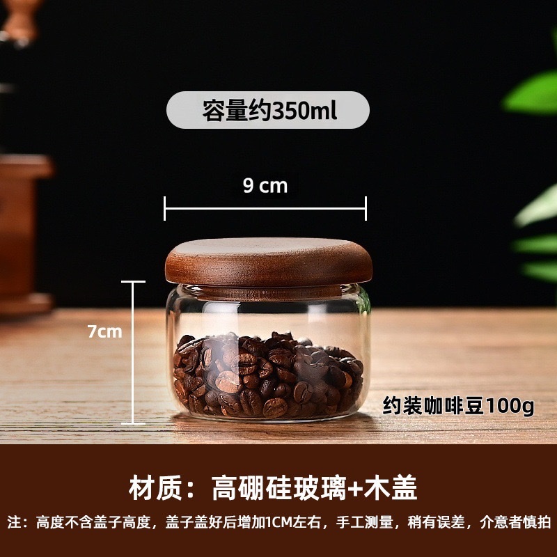 High borosilicate small sugar cup, acacia wood lid, simple transparent mini sealed jar, candy coffee bean kitchen storage box Application Scenario