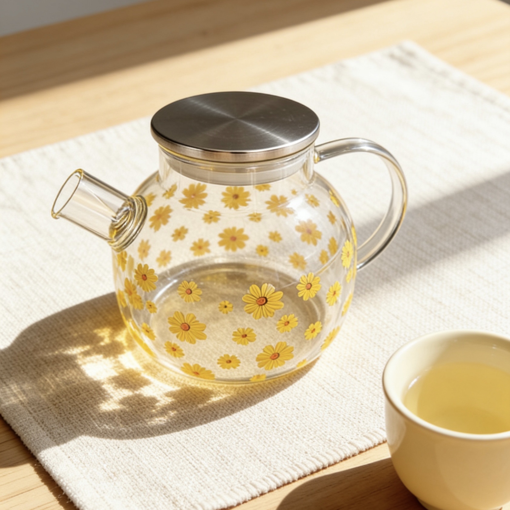 High borosilicate glass printed teapot, high-temperature resistant electric ceramic stove heating decal cup, tea and water separation flower teapot details Picture