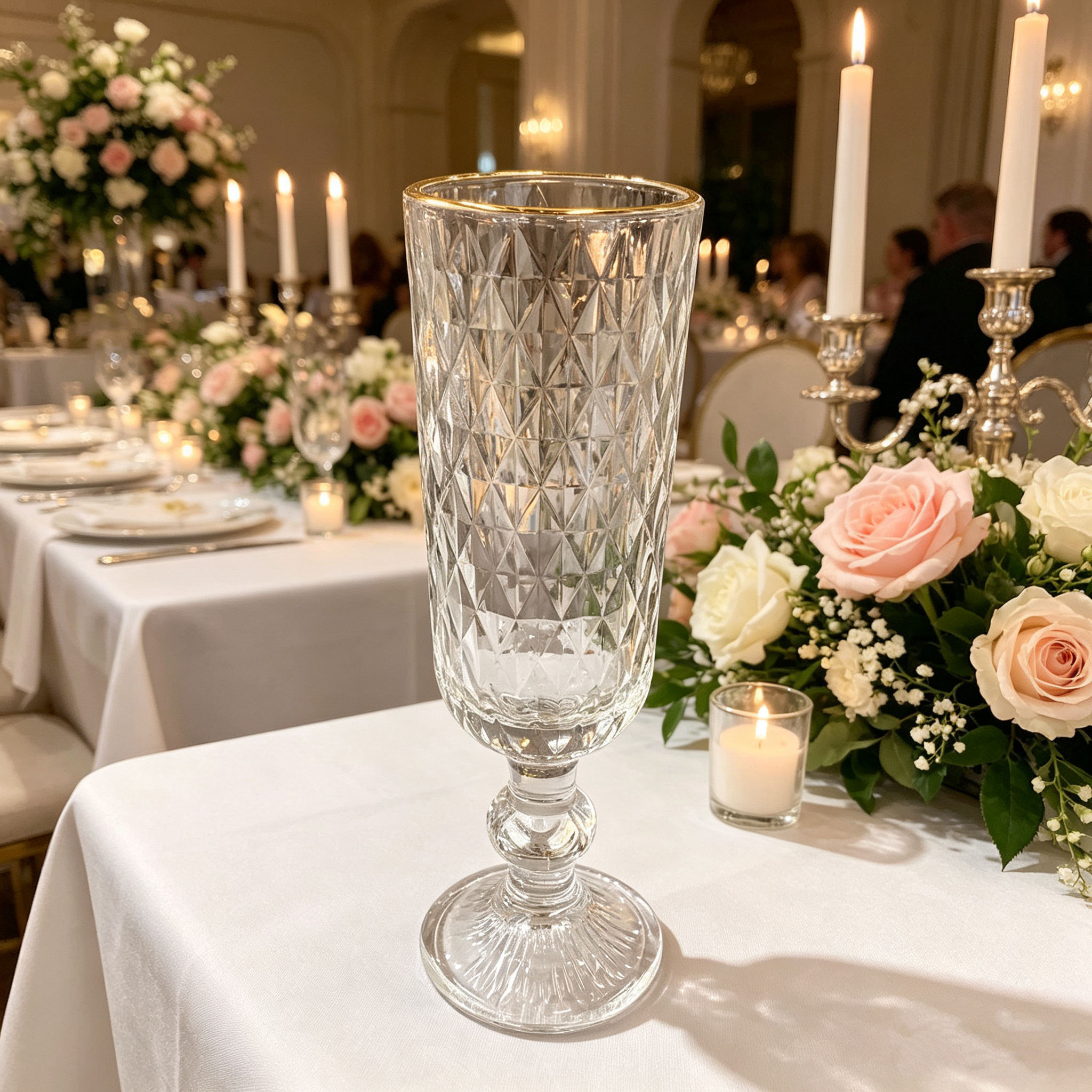 Glass champagne glass with golden edges, luxurious, niche retro InS-style diamond-embossed tall glass, high appearance level glass, champagne glass, red wine glass, sweet wine glass details Picture