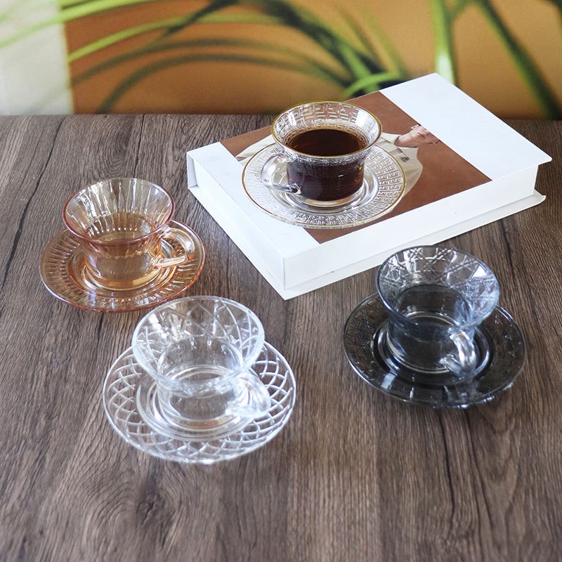 In-stock cups, coffee cups with handles, household heat-resistant drinking glass juice beverage cups, tea cups, Arabian red tea cups Specification image