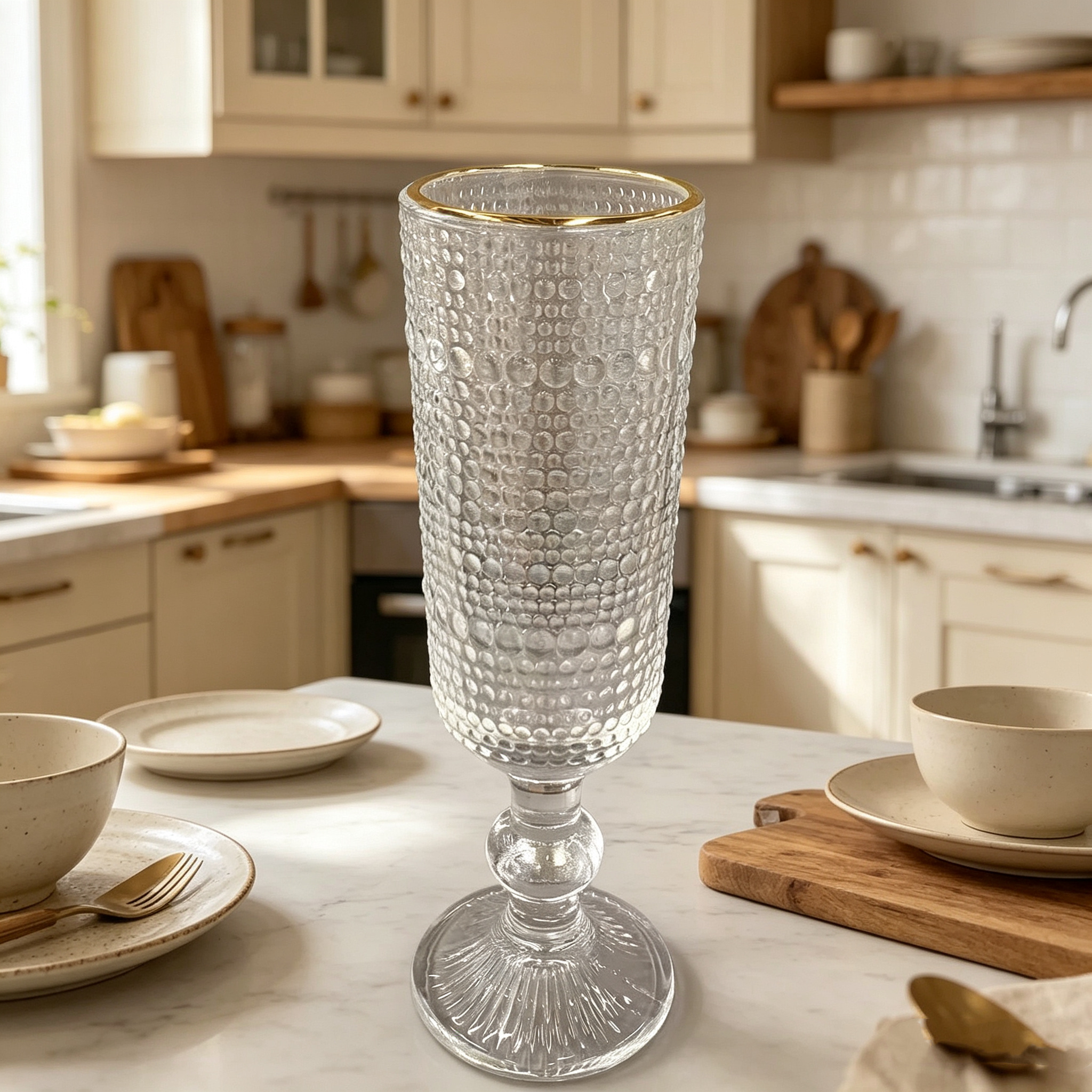 Glass champagne glass with golden edges, luxurious, niche retro InS-style diamond-embossed tall glass, high appearance level glass, champagne glass, red wine glass, sweet wine glass Specification image