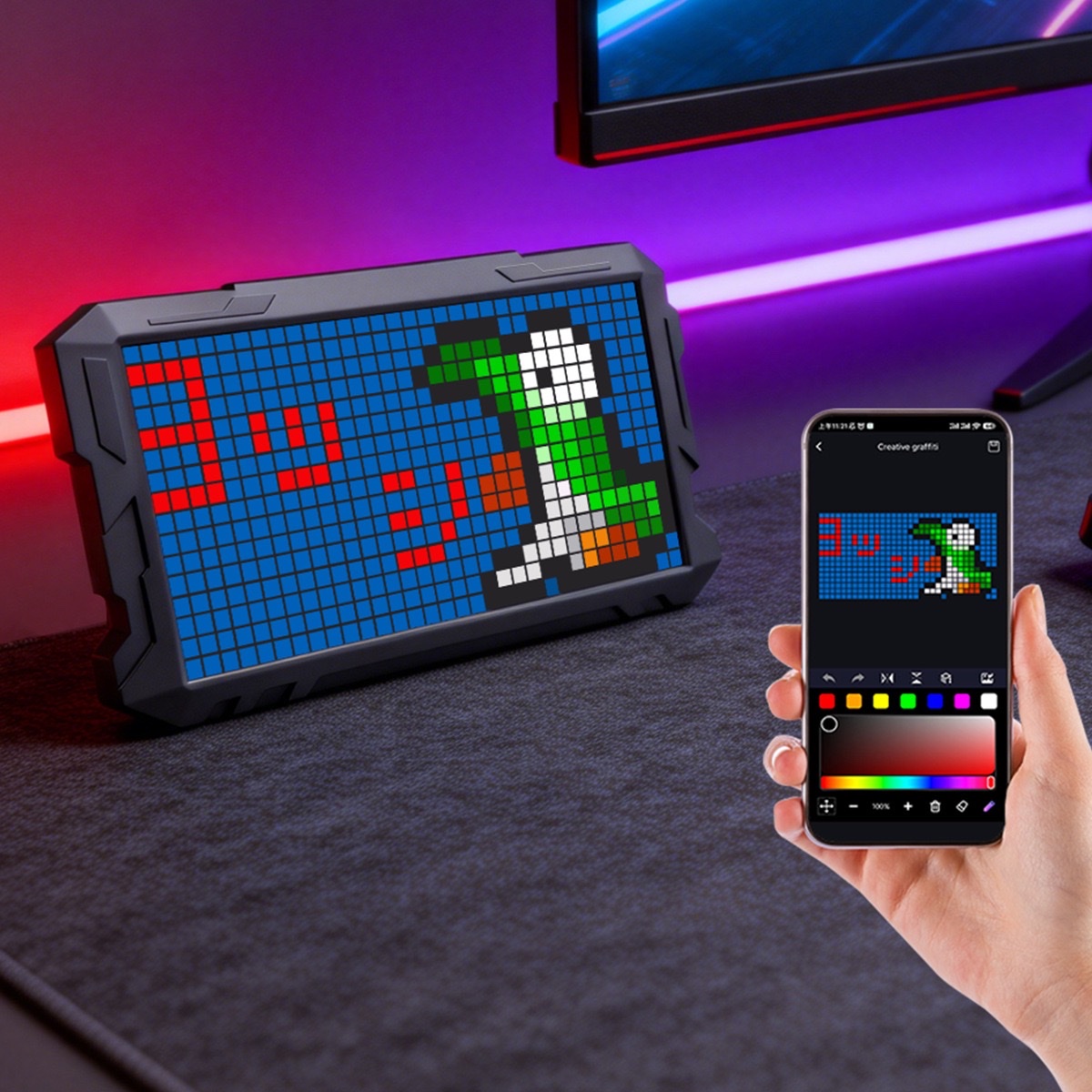 Le Xiangyu LED mecha-style pixel screen photo frame APP control display table with e-sports atmosphere creative gift Cross-border bestseller details Picture