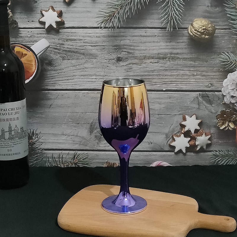 Factory wholesale of electroplated two-color highball glasses, gilded glass wine glasses, lead-free calcium carbonate craft wine glasses Specification image