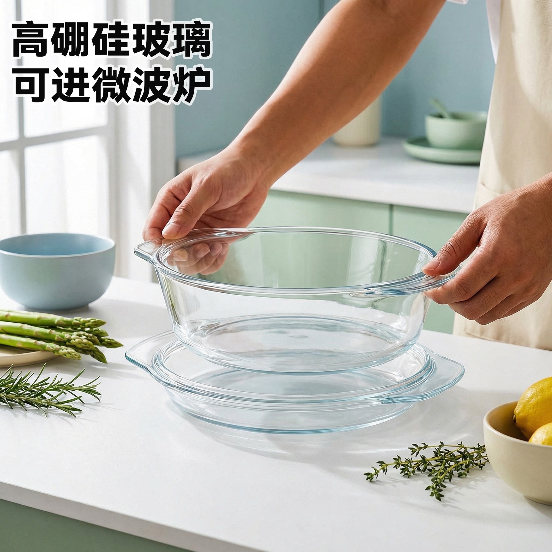 Covered glass bowl, special microwave heating utensils plate, high-temperature resistant household basin, large soup bowl, egg custard, steamed egg bowl