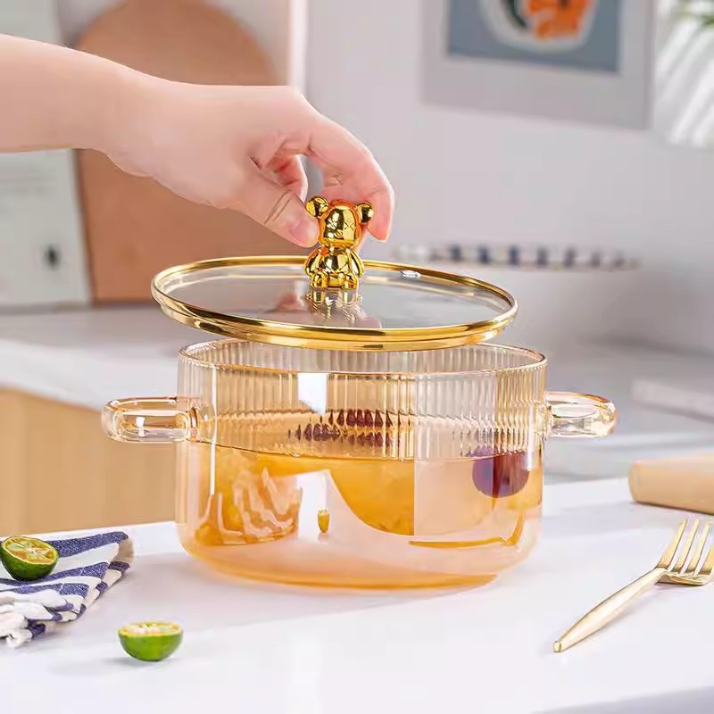 Wholesale thickened high borosilicate glass pot, double-ear pot, electric ceramic stove, open flame heating, glass pot for making soup and cooking noodles details Picture