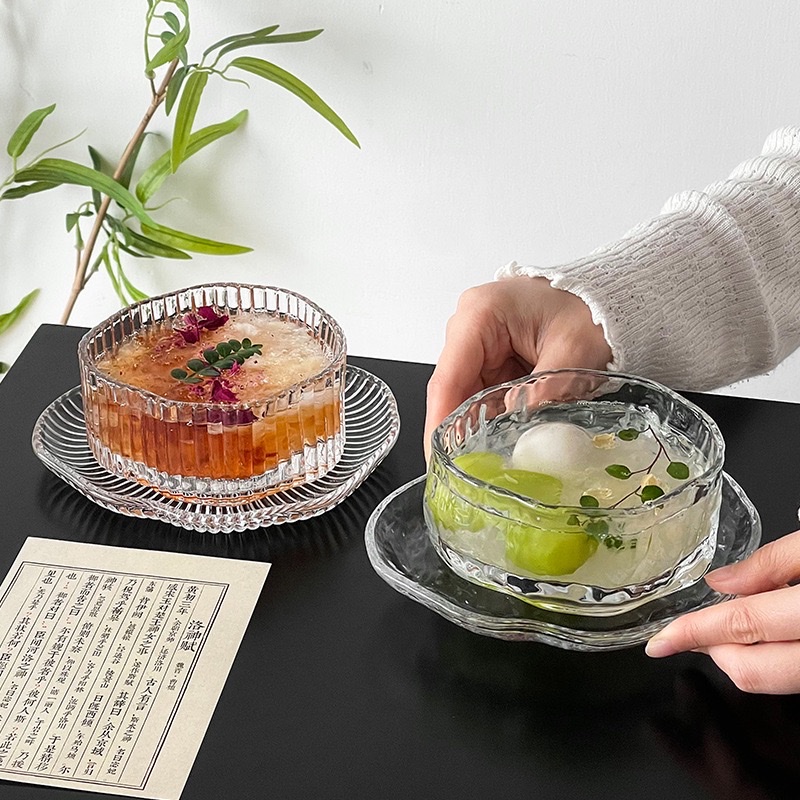 Irregular cloud glass fruit plate, light luxury and high-end pastry plate, pastries, tea snacks, dried fruit plate, dessert bowl