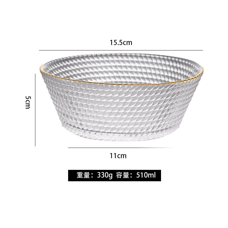 Wholesale of 2025 new style glass salad bowls with high appearance standards, Japanese-style golden-edge fruit platters, and household dessert soup bowl sets detail image 3