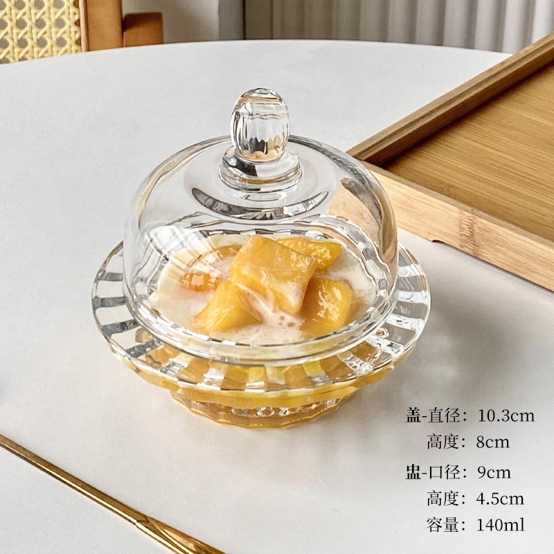 Glass dessert bowl with lid, transparent bird's nest bowl, household fruit snack sugar water cup, autumn pear and silver ear, exquisite small soup cup detail image 3