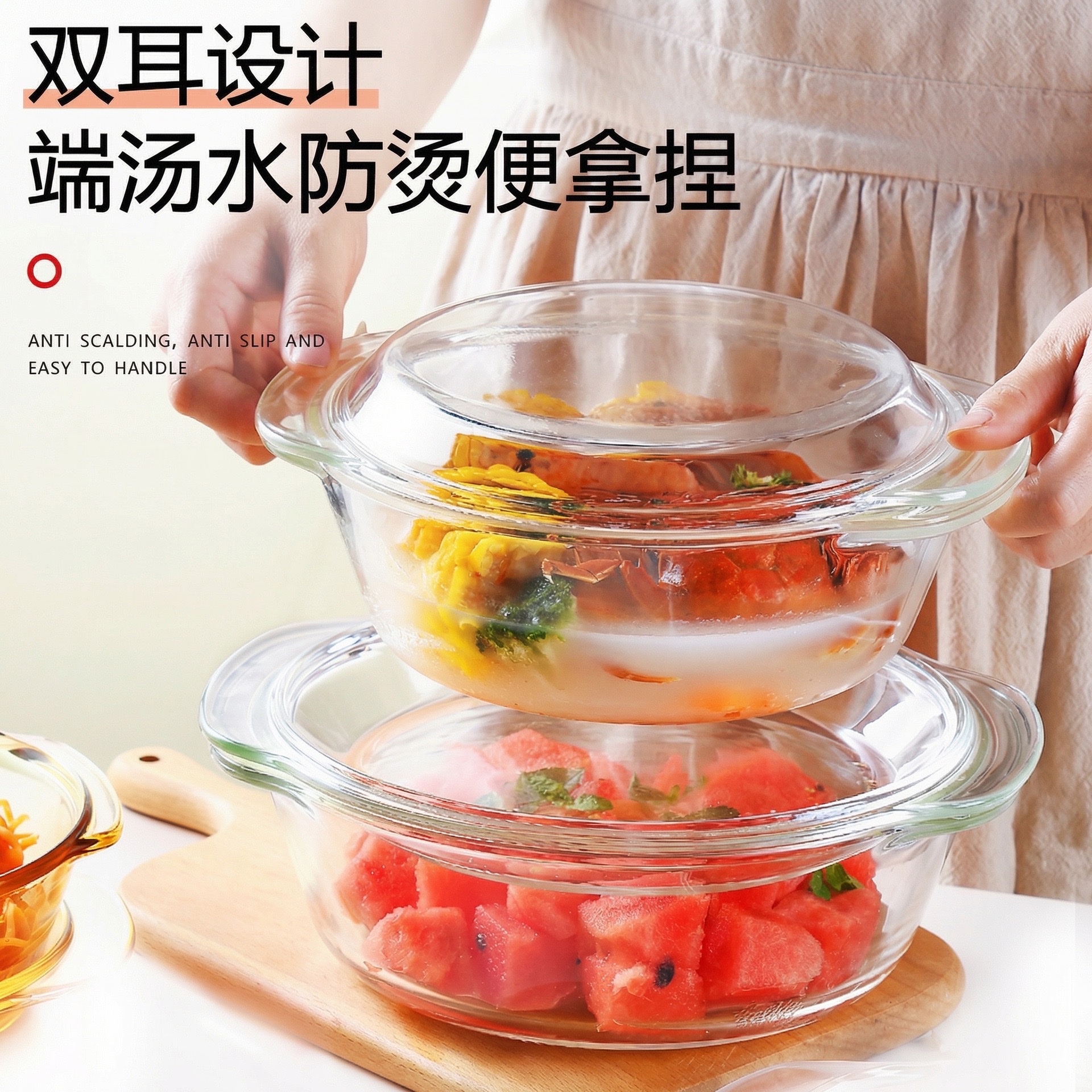 Covered glass bowl, special microwave heating utensils plate, high-temperature resistant household basin, large soup bowl, egg custard, steamed egg bowl details Picture