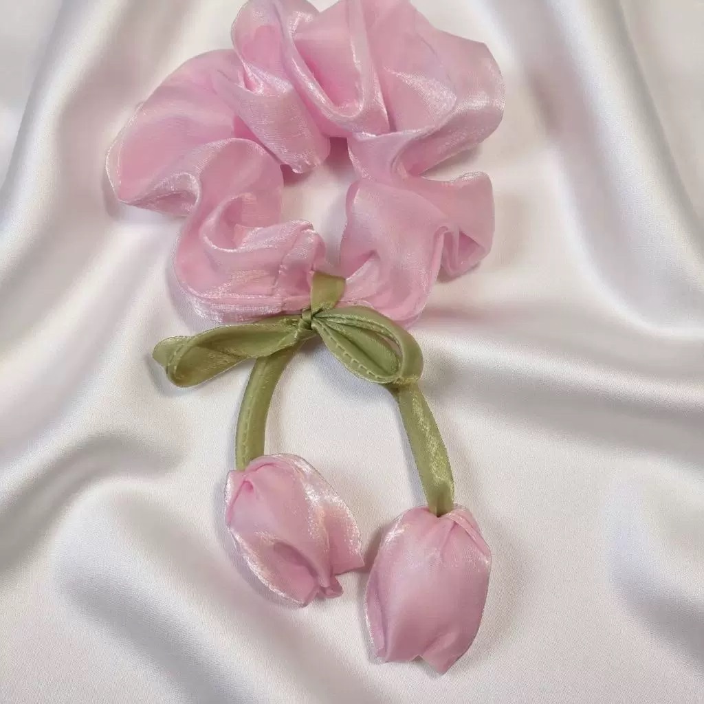 珠光郁金香立体花朵头饰甜美大肠发圈女头饰发绳清新头绳头饰产品图