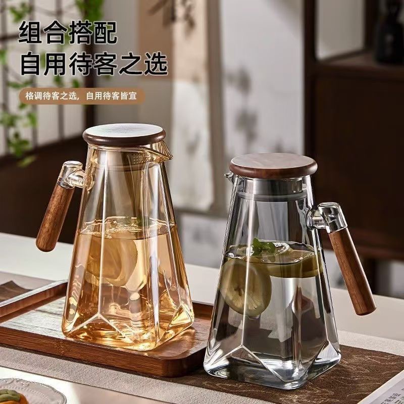 Thickened large-capacity glass cold water kettle and teapot for home living room, new Chinese-style water kettle with open flame refrigeration and explosion-proof cooling function details Picture