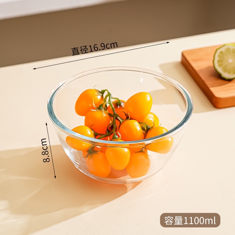 High-temperature resistant transparent glass bowl thickened and microwave-safe high borosilicate glass large household salad bowl detail image 3