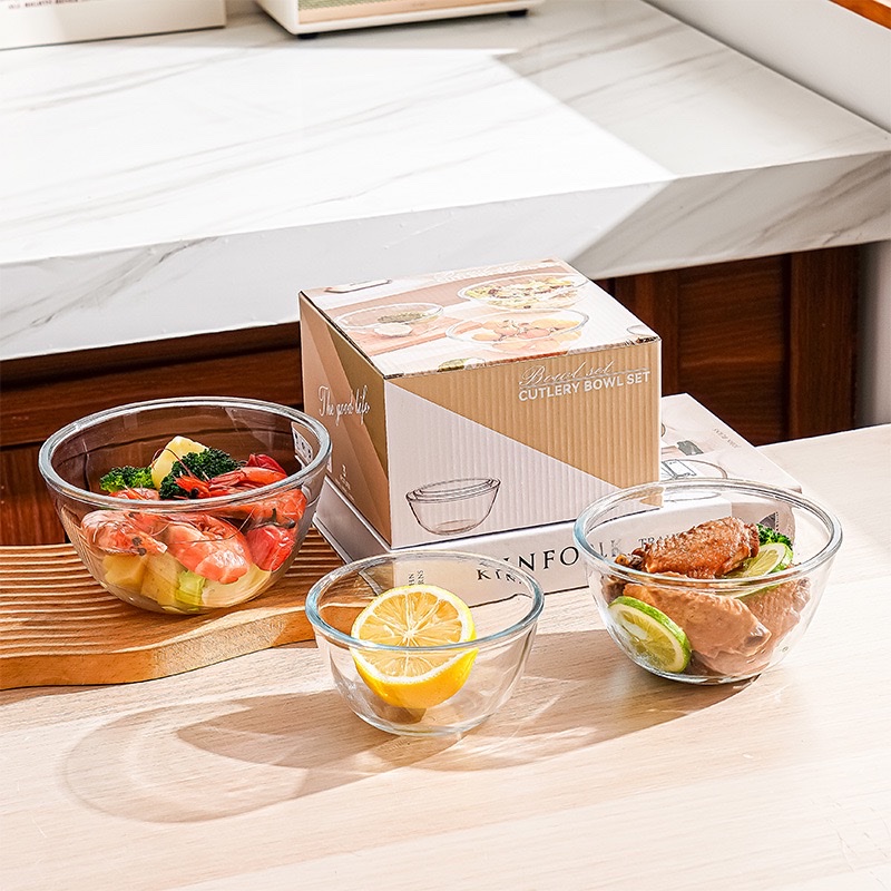 High-temperature resistant transparent glass bowl thickened and microwave-safe high borosilicate glass large household salad bowl details Picture