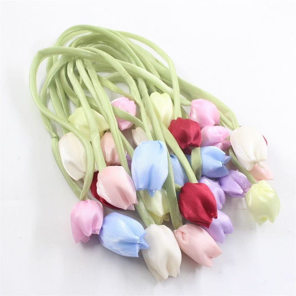 Handmade flower mesh yarn tulip flower knotted and sewn three-dimensional handmade flower filling cotton bud hair accessory Specification image