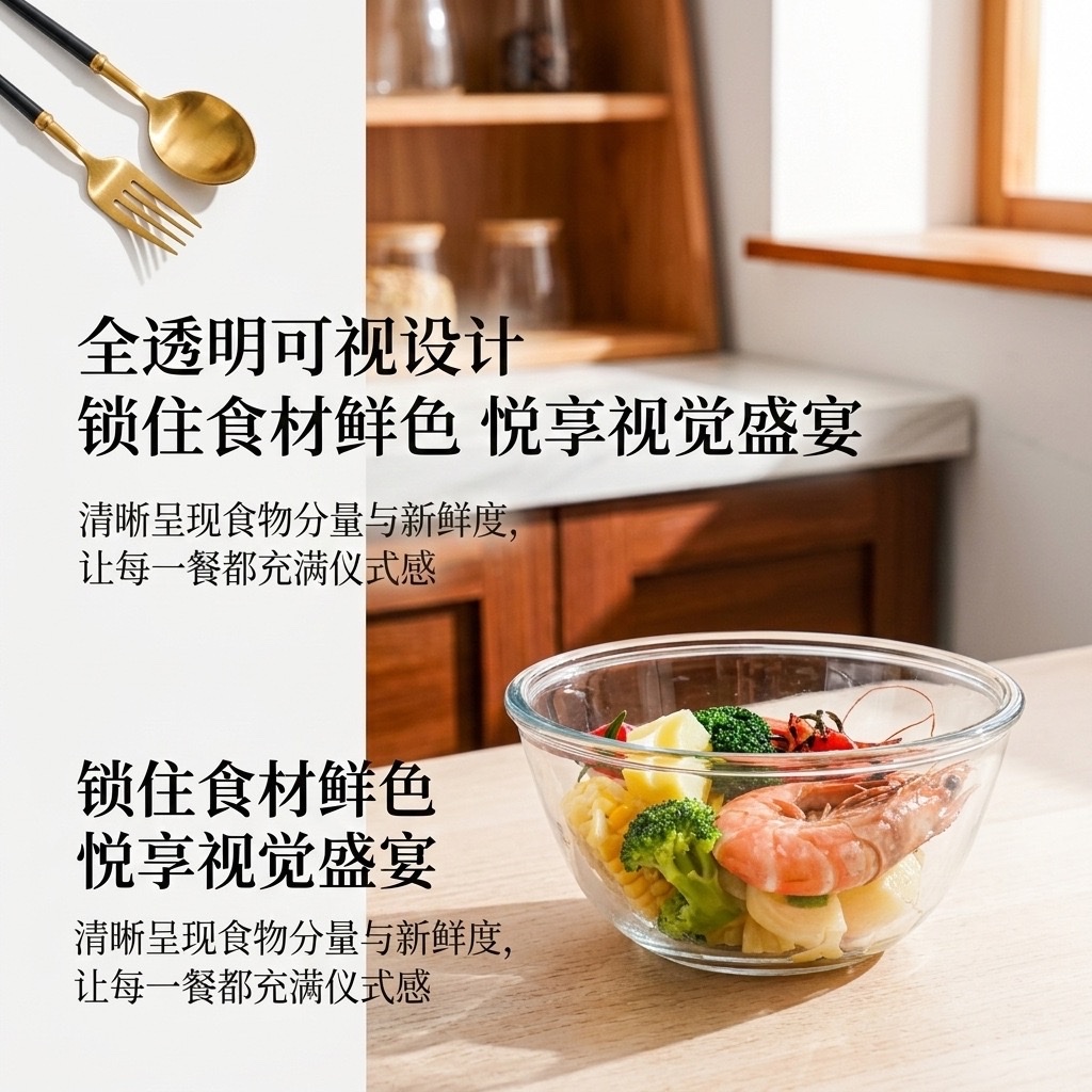 High-temperature resistant transparent glass bowl thickened and microwave-safe high borosilicate glass large household salad bowl detail image 8