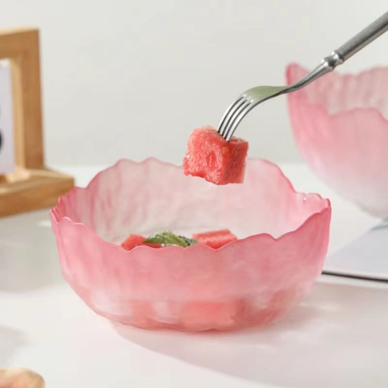 Japanese-style wax apple powder glass fruit salad bowl set, dessert bowl, light luxury and simple home fruit plate, food grade detail image 3