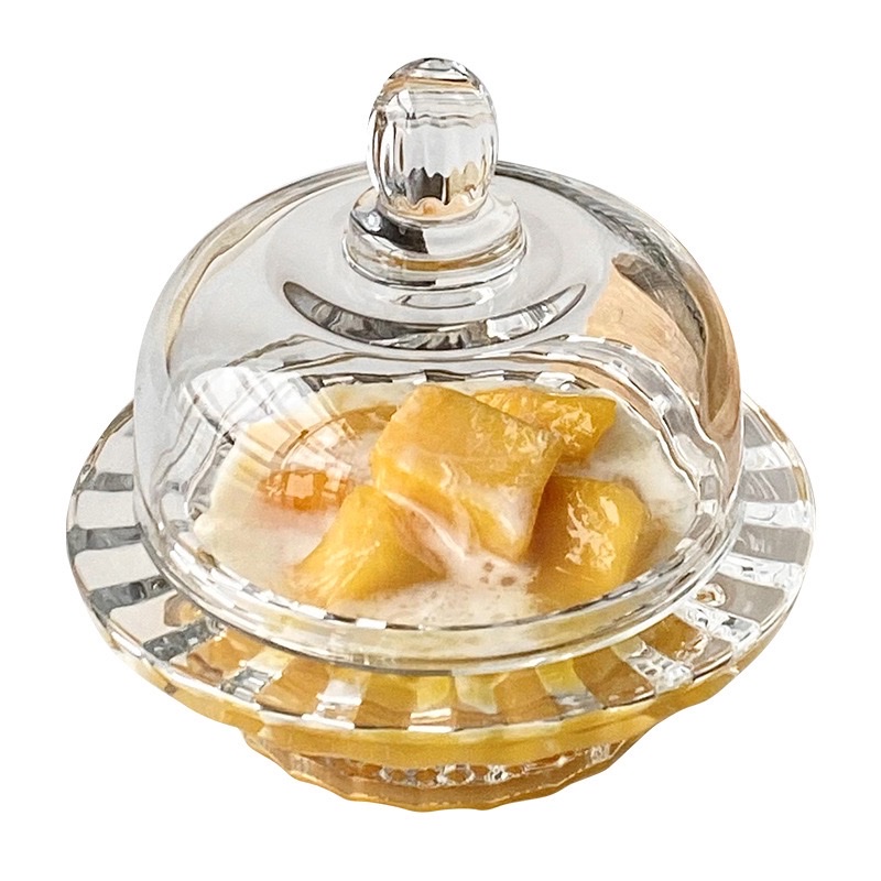 Glass dessert bowl with lid, transparent bird's nest bowl, household fruit snack sugar water cup, autumn pear and silver ear, exquisite small soup cup detail image 5