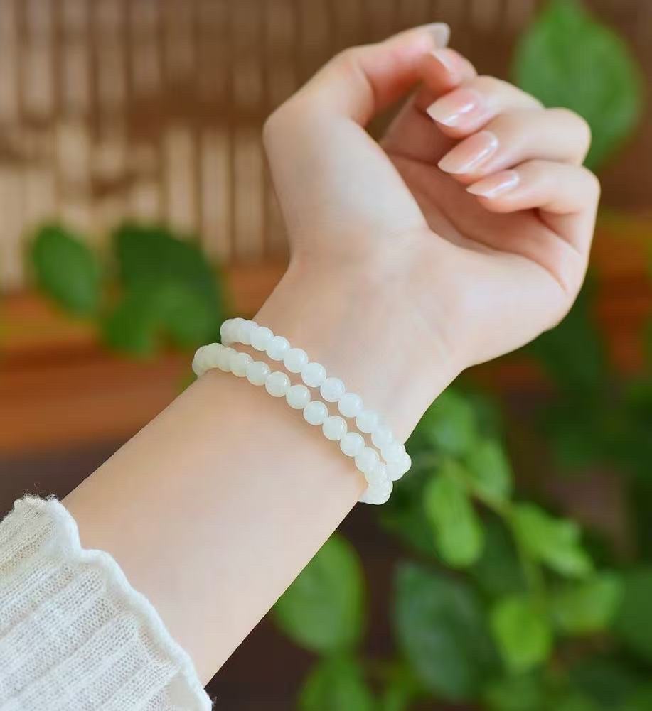 Hetian jade bracelet, double-ring white jade bracelet, women's style, light luxury, niche and exquisite jade bracelet Item Picture