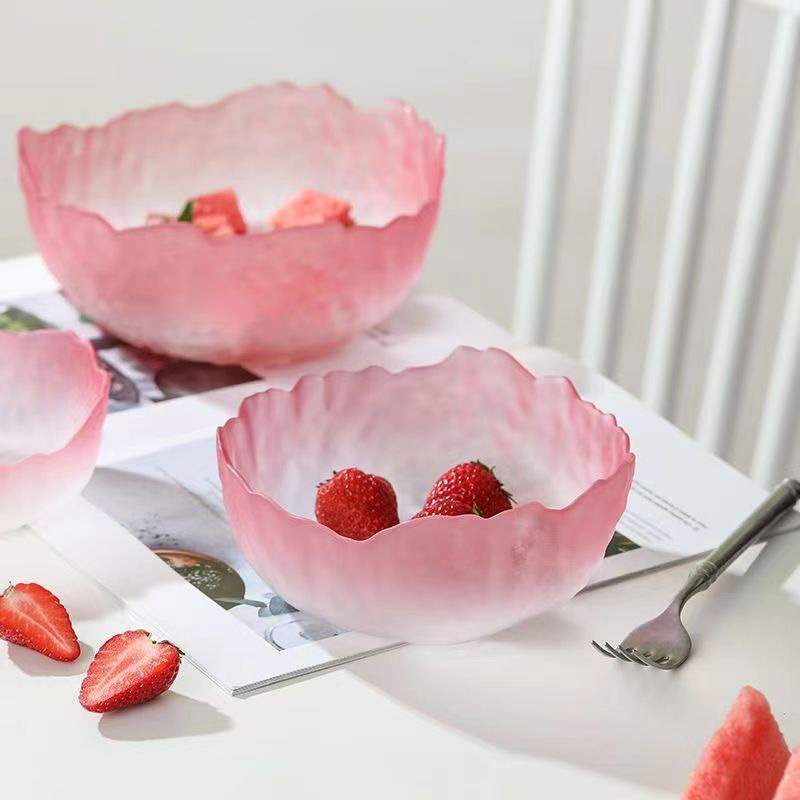 Japanese-style wax apple powder glass fruit salad bowl set, dessert bowl, light luxury and simple home fruit plate, food grade detail image 2