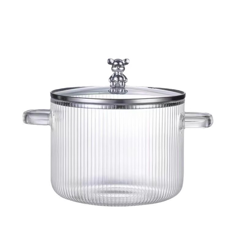 Wholesale thickened high borosilicate glass pot, double-ear pot, electric ceramic stove, open flame heating, glass pot for making soup and cooking noodles Item Picture