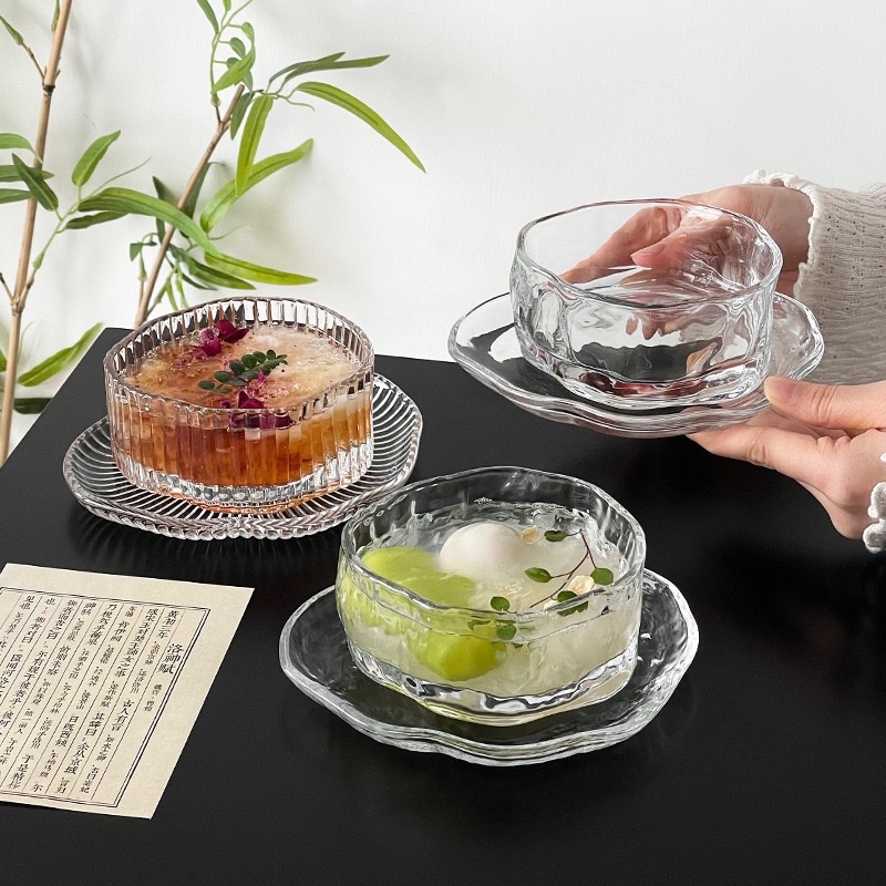 Irregular cloud glass fruit plate, light luxury and high-end pastry plate, pastries, tea snacks, dried fruit plate, dessert bowl details Picture