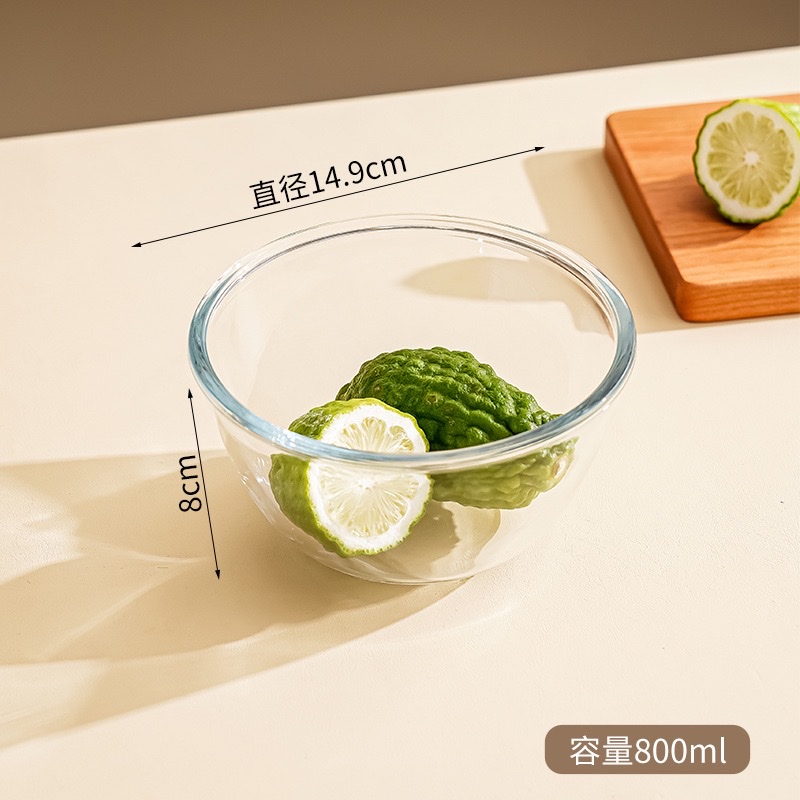 High-temperature resistant transparent glass bowl thickened and microwave-safe high borosilicate glass large household salad bowl detail image 2