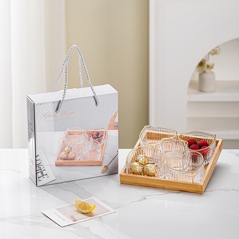 Cupid's Heart glass bowl with tray, high appearance level dessert bowl, multi-functional snack box, candy box, gift wholesale
