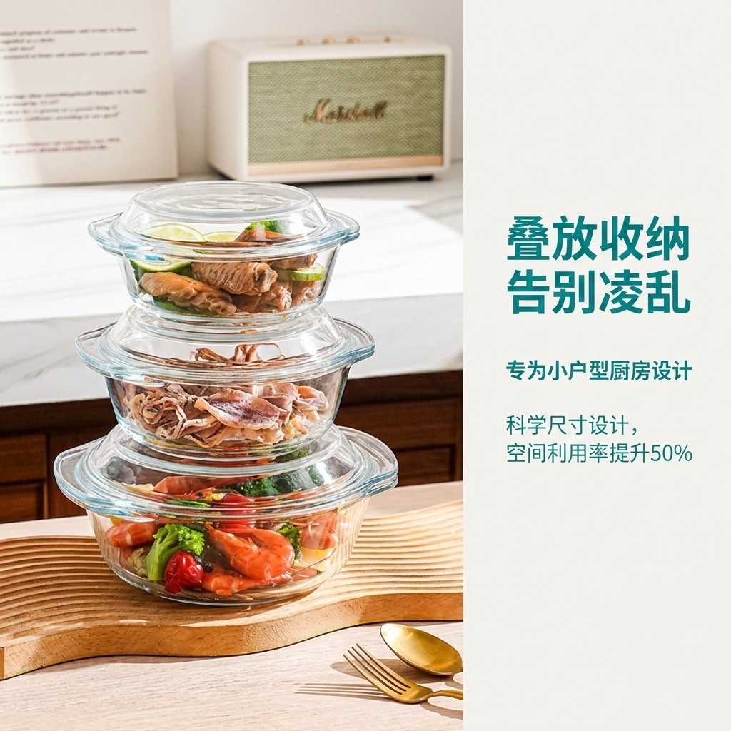 Microwave heat-resistant glass bowl, special utensils for heating rice, crystal pot, covered tableware, baking bowl, household instant noodle soup pot detail image 7