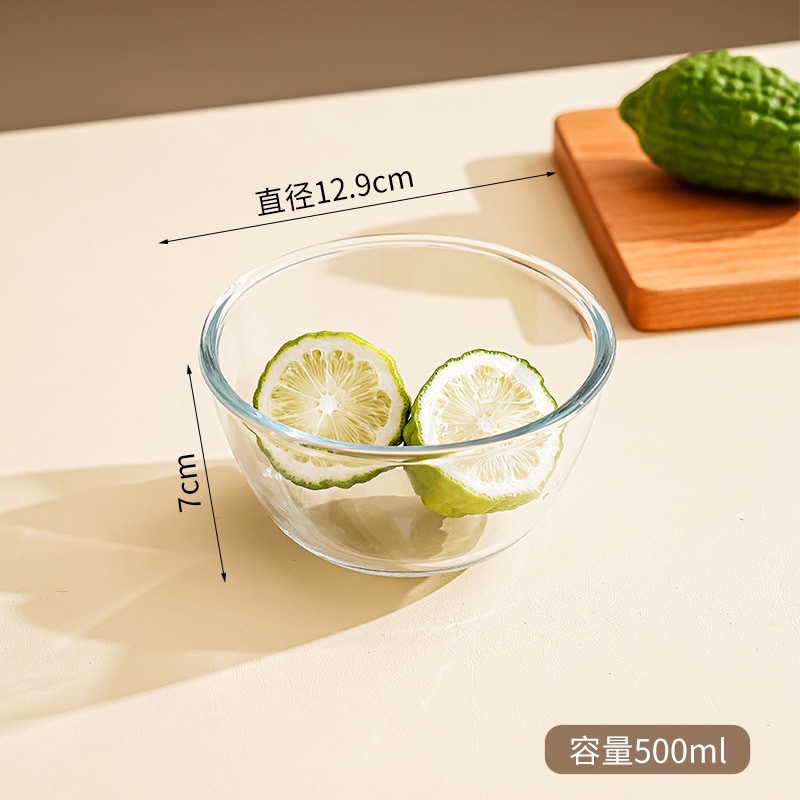 High-temperature resistant transparent glass bowl thickened and microwave-safe high borosilicate glass large household salad bowl detail image 5