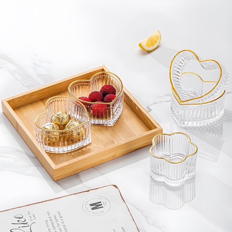 Cupid's Heart glass bowl with tray, high appearance level dessert bowl, multi-functional snack box, candy box, gift wholesale detail image 6