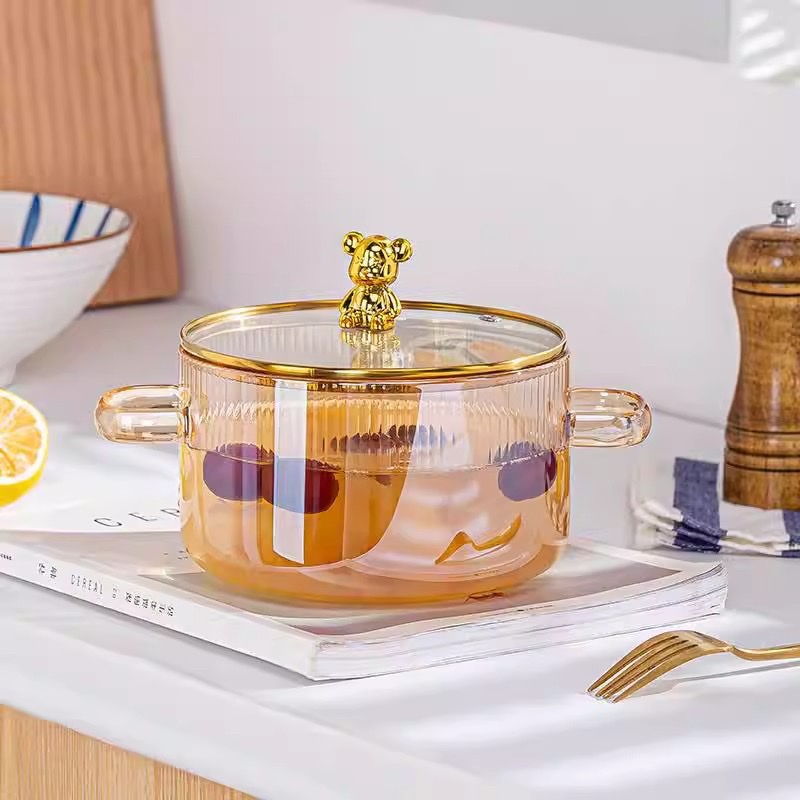 Wholesale thickened high borosilicate glass pot, double-ear pot, electric ceramic stove, open flame heating, glass pot for making soup and cooking noodles