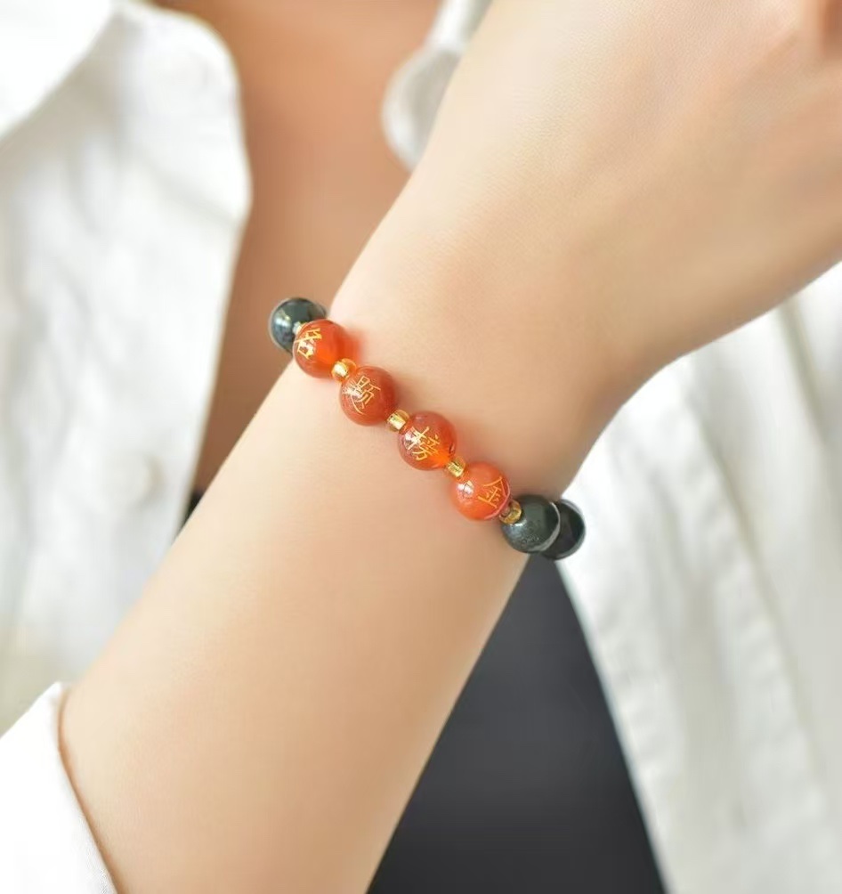Hotan Green Jade 10m Bracelet for Men and Women, Red Agate bracelet for Senior Three Students. [Success in the imperial examination, dreams set sail! May you ride your dreams, live up to your youth, and create an even more brilliant future Item Picture