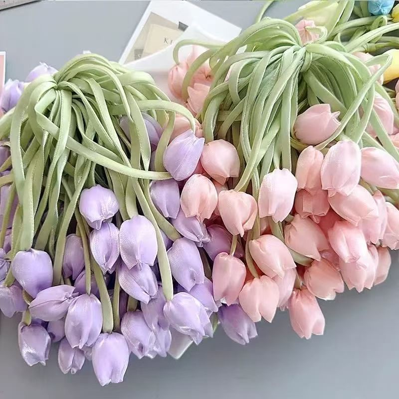 Handmade flower mesh yarn tulip flower knotted and sewn three-dimensional handmade flower filling cotton bud hair accessory Application Scenario